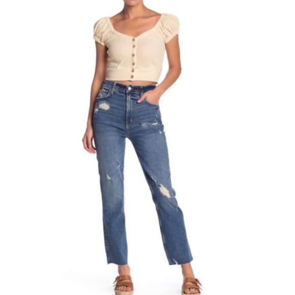 Free People High Waist Slim Straight Jeans Indigo - Picture 3 of 12